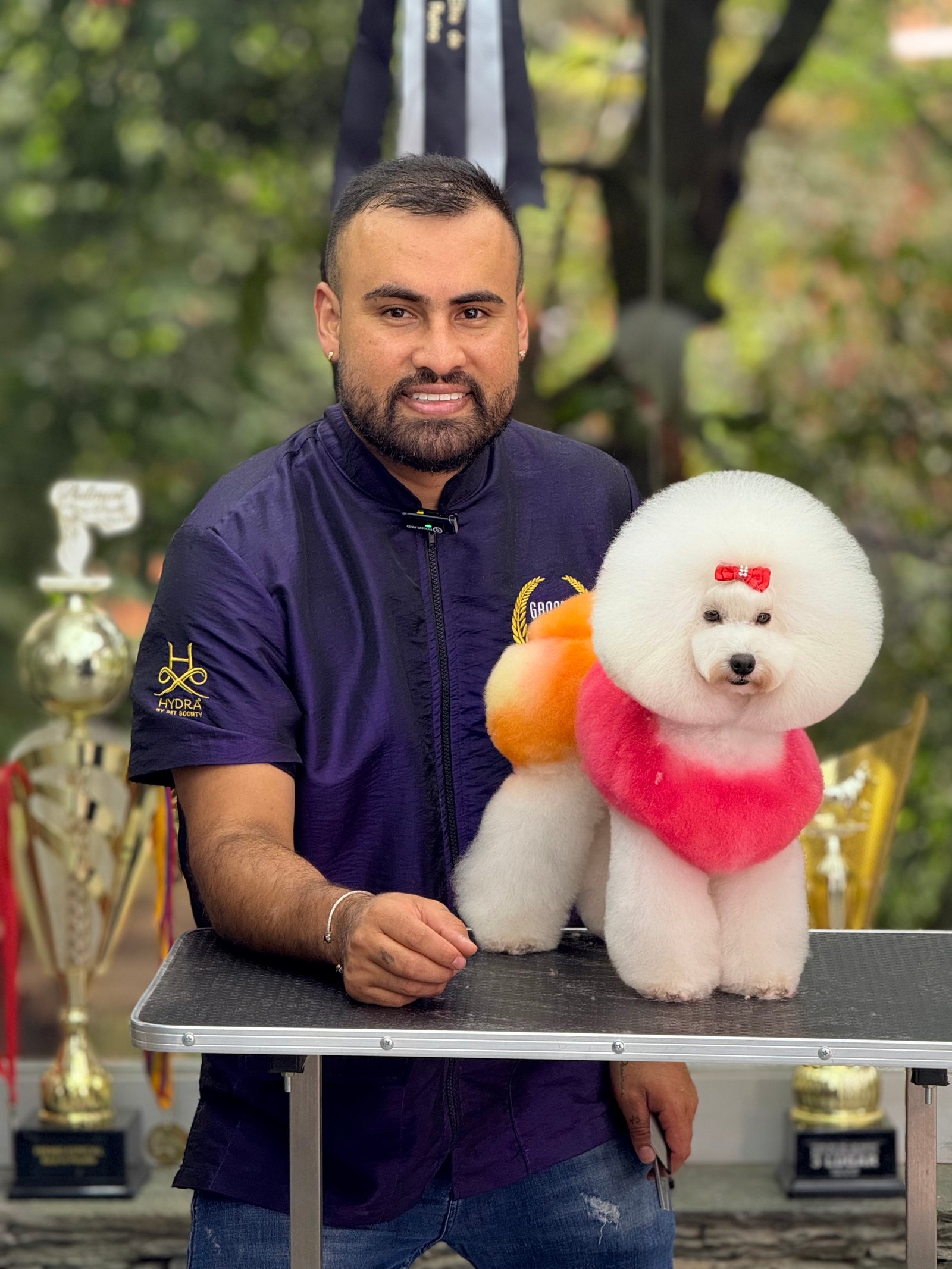 Groomer profesional con poodle en Pobladogs